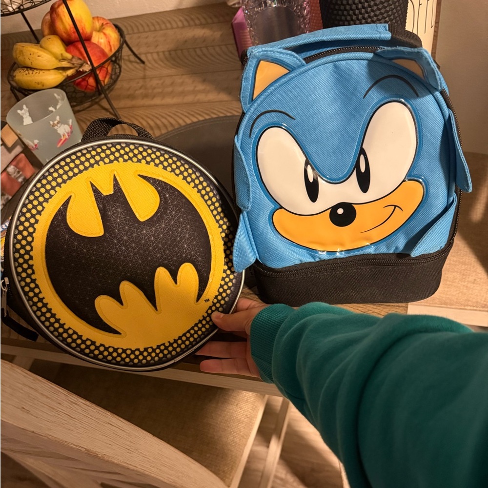 Batman and Sonic Character lunch bags